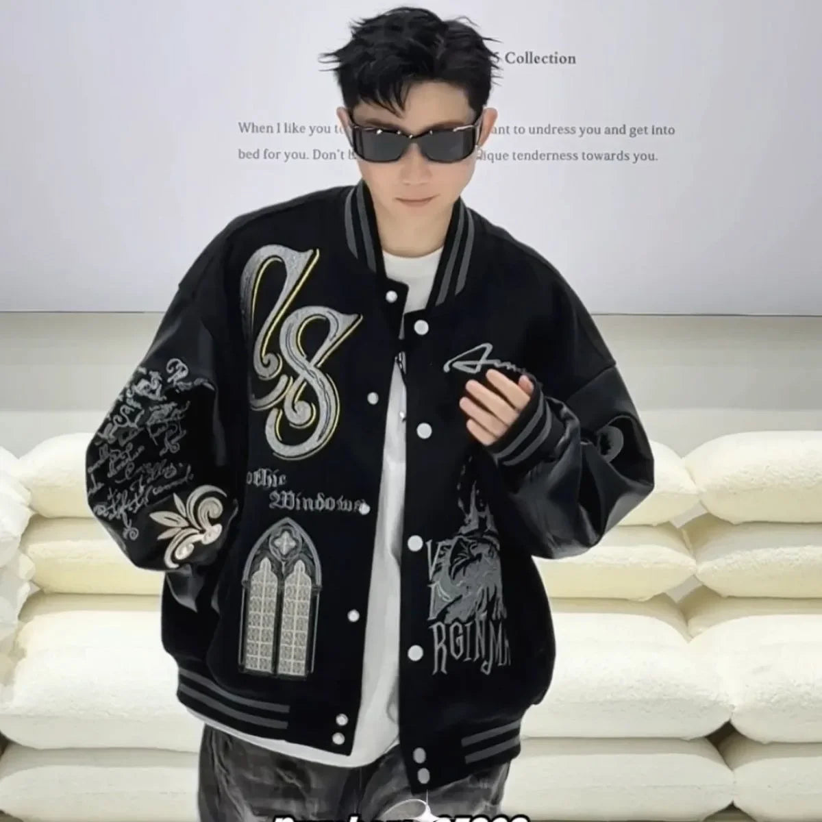 Embroidery Baseball Bomber Jacket Men Spring Autumn Varsity Jacket Spliced Leather Sleeves Streewear Baseball Coats Men Clothes