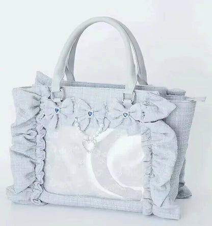 Japanese Style Mine Bags Women Ruffled Lace Lolita Girls Rhienstone Pearl Bowknot Square Tote Shoulder Portable Bolso Handbags