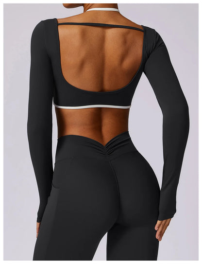 Apex Ritual Women's Backless Long-Sleeve Yoga Top – Quick-Dry Training Shirt