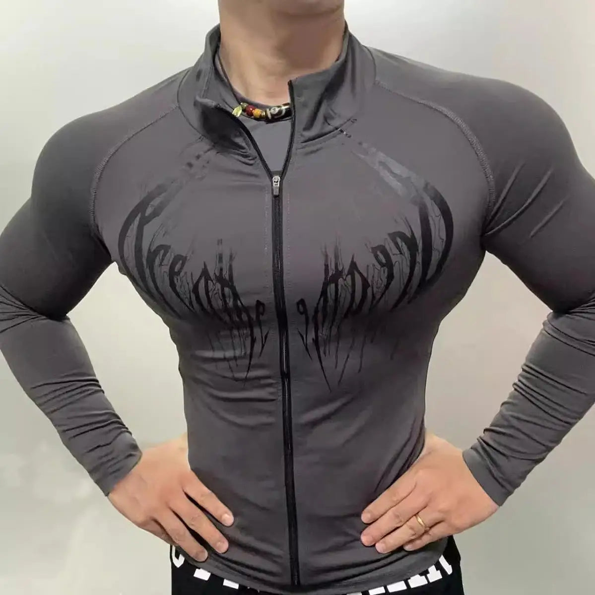 Gothic-Style Stretchy Slim Fit Fitness Sports Zip-Up Long-Sleeve Cardigan Jacket for Men And Women