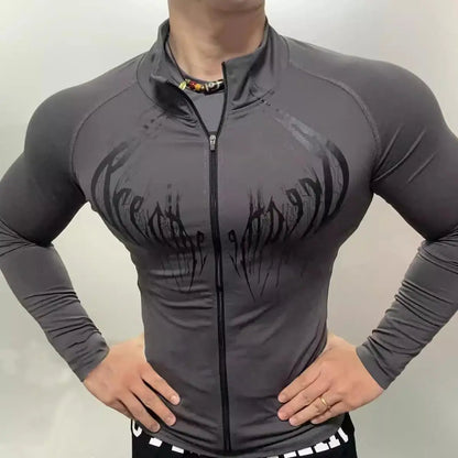Gothic-Style Stretchy Slim Fit Fitness Sports Zip-Up Long-Sleeve Cardigan Jacket for Men And Women