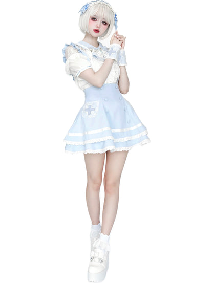 Women's White Gothic Lolita Two-Piece Set