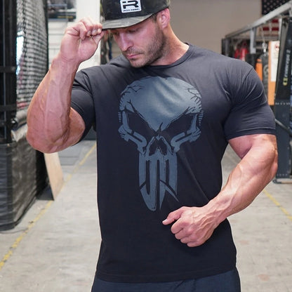 IR Series Hard Core Short Sleeve T-shirt Sport Print Round Neck Simple Sweat Absorbent Fitness Men's Clothing Training Loose