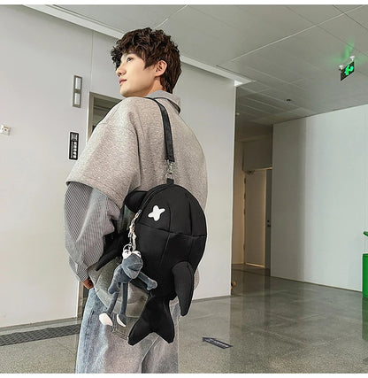 Whale Design Dual Shoulder Backpack Unisex Street Style Cycling Bag Fashionable Student Backpack for Men And Women