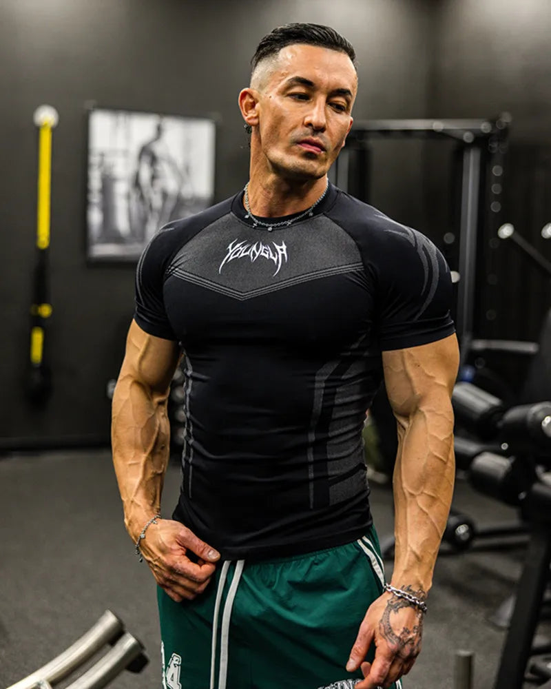 Men's Compression Short Sleeve T-Shirt Tribal Print Workout Breathable Quick - APEX RITUAL men's t-shirts