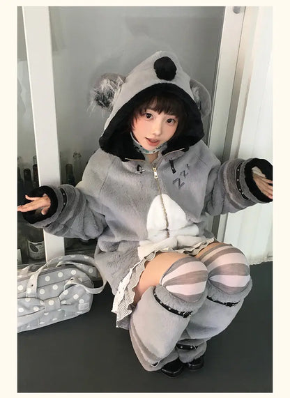 Women's Plush Hooded Embroidered Coat Set