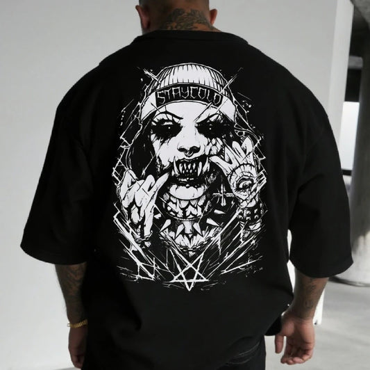 Apex Ritual – スカルモンスター バックプリントTシャツ – オーバーサイズ コットン クルーネック ストリートウェアTシャツ