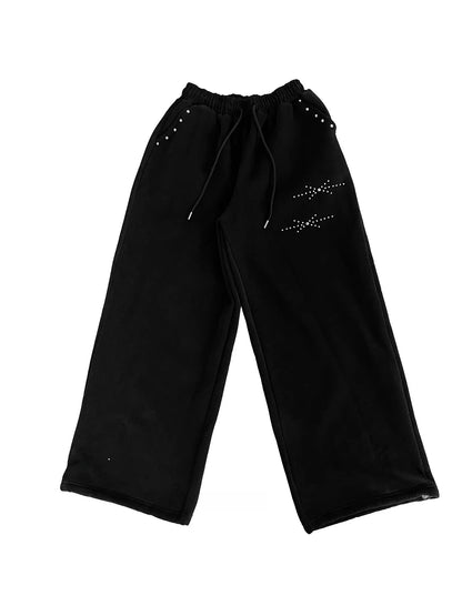 Black Gothic Casual Sweatpants American Hip-Hop Retro Rivets Loose Wide-Leg Pants For Women Korean Jogging High-Waist Streetwear