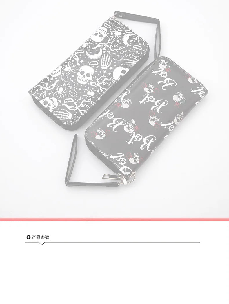 New Punk Style Skull Wallet Black Gothic Pu Leather Women Men Wallet Ghost Printing Purse Unique Design Stylish Long Wallets