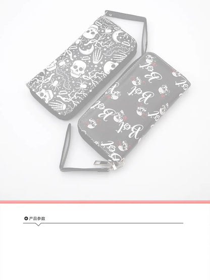 New Punk Style Skull Wallet Black Gothic Pu Leather Women Men Wallet Ghost Printing Purse Unique Design Stylish Long Wallets