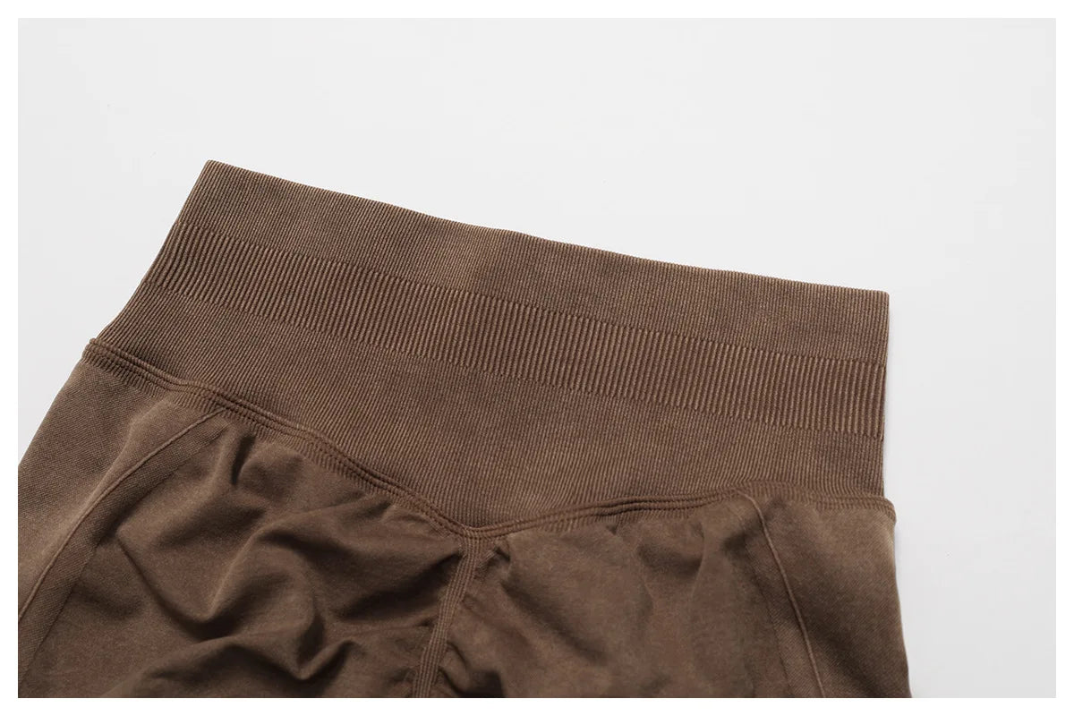 Apex Ritual – レディースハイウエストヨガショートパンツ – サンドウォッシュ スクワットプルーフ トレーニングショートパンツ