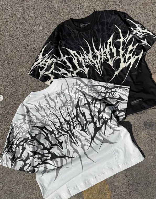 Cyberpunk Streetwear Tshirt Men's Vintage Heavy Cotton Boxy Fit Distressed - APEX RITUAL men's t-shirts