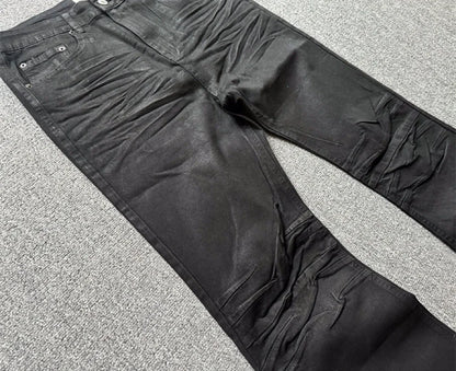 American retro heavy industry men and women black gothic retro casual loose jeans High street coated micro-flare jeans