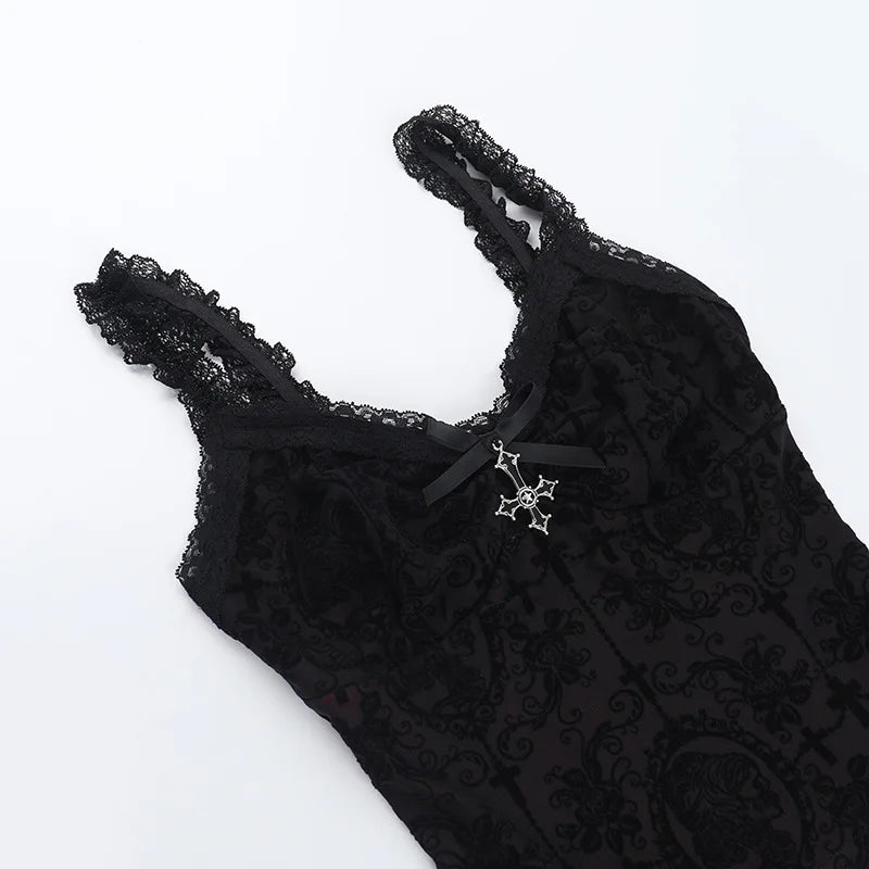 Mall Gothic Spaghetti Strap Tanks Top Hot Sexy V-neck Lace Patchwork Camisole Basic Slim Vests Summer Techwear Women