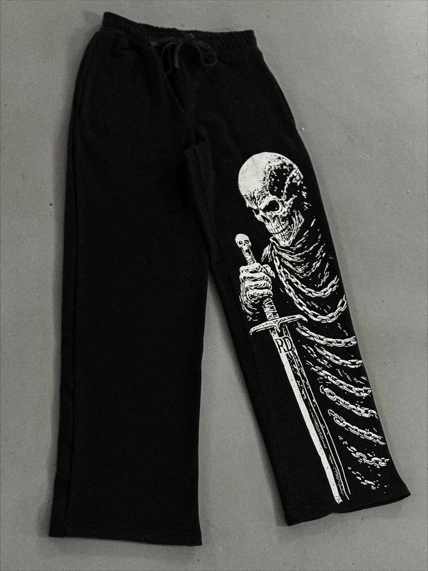 White Skull Gothic Casual Pants Mens American Retro Punk Dark Jogging Pants Harajuku Trend Sweatpants