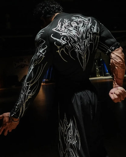 Men's High-neck Printed Tight-fitting Clothes For Fitness Training Quick-drying Clothes Elastic And Breathable For Exercise