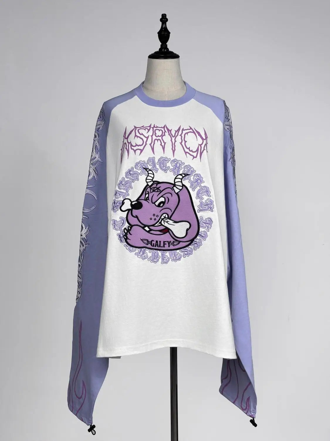 Japanese Harajuku Streetwear Co-branded Subculture Tattoo Embroidery Flame Long Sleeve Oversized Sleeve T-Shirt