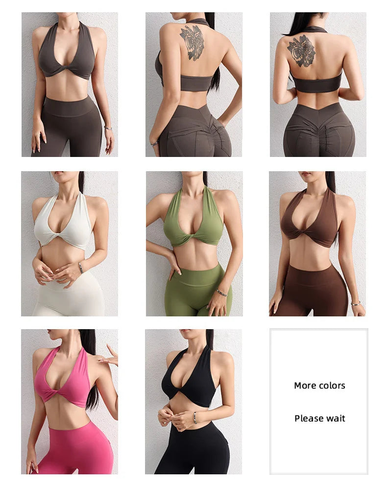 TRY TO BN Yoga Sports Bra Women Hanging Neck Vest Beautiful Back Underwear Chest Cross Fitness Tops Workout Running Gym Clothing