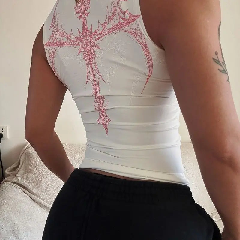2026 New Gothic Style High Elastic Fitness Sports Sleeveless Printed Slimming Close-Fitting Vest Women's Summer Sportswear