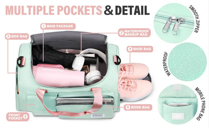 Fitness Sports Travel Bag Waterproof Duffel Weekender - Versatile Sports Travel Gym Bag with Dry & Wet Separation