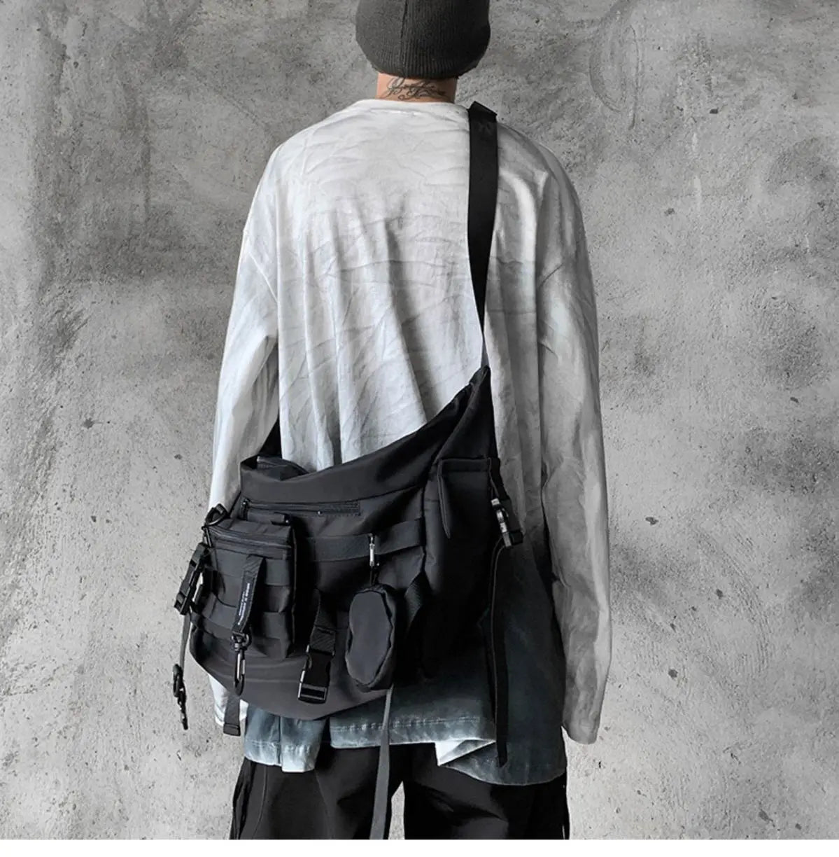 Shopper Nylon Shoulder Gothic Black Crossbody Messenger Tote Bags For Men Women's Hip Hop Techwear Satchel Waist Goth Postman