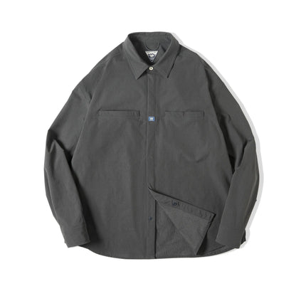 Maden Wrinkle-resistant Subtle Stripe Shirts for Men Outdoor Dark Gray Long-sleeved Loose Fit Shirt Autumn Pockets Shirts Jacket