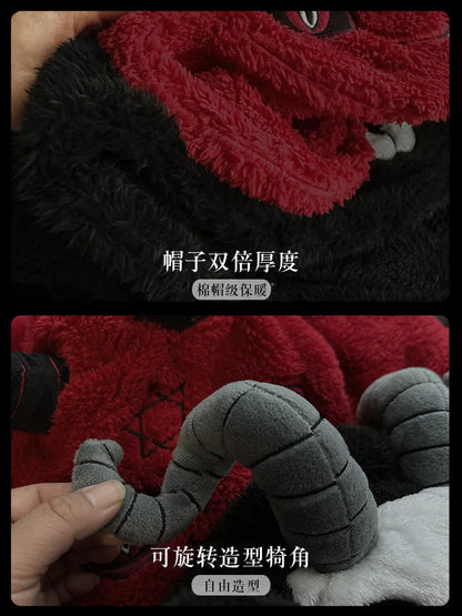 Virtual Alice Dark Gothic Demon Death Skull Horned Hooded Robe Thickened Coral Fleece Winter Warm Long Sleepwear Loungewear