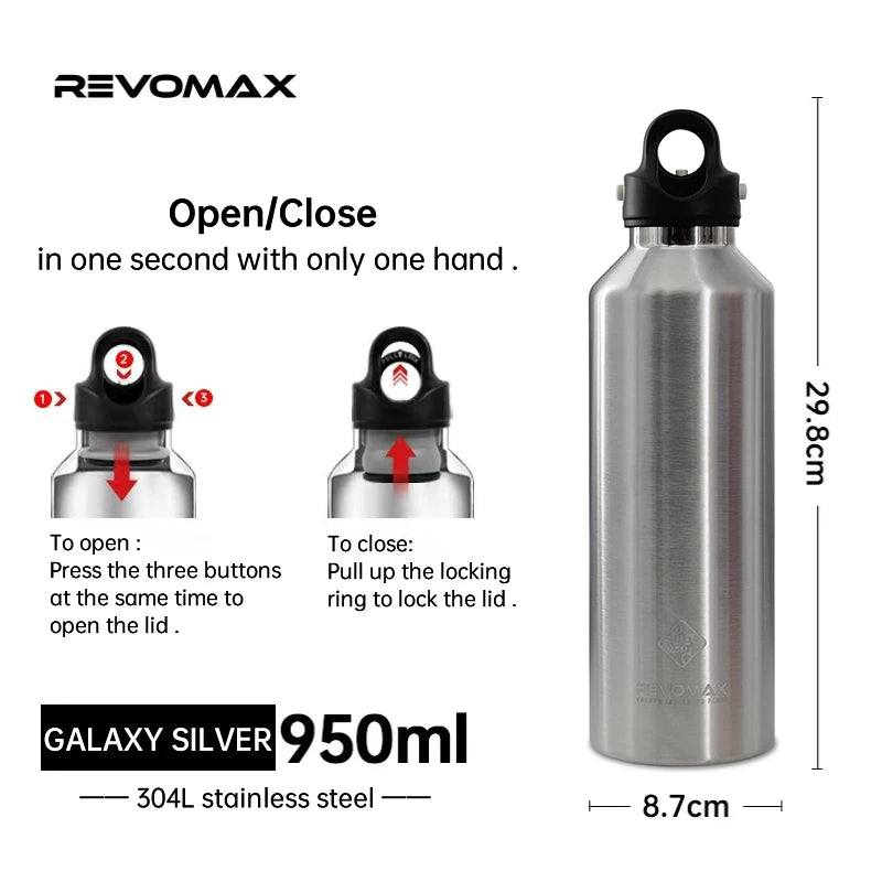 RevoMax-Double Wall Insulated Water Bottle, Outdoor Travel Sports Bottles, Stainless Steel Thermos for Tea, Thermal Cup, 600ml