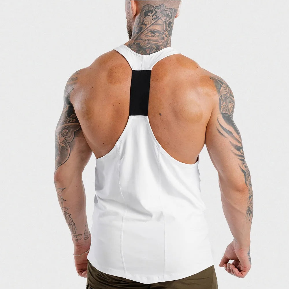 Men’s Gym Stringer Tank Top – Muscle Fit Sleeveless Workout Shirt, Deep Scoop Neck Racerback for Bodybuilding & Training