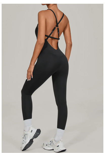 Women's Workout Backless Purple Jumpsuit