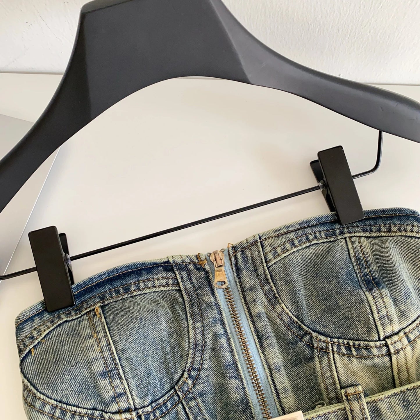SINGREINY Vintage Denim Strapless Camis Backless Irregular Raw Hem Slim Distressed Crop Top Ladies Sashes Sexy Club Lingerie Top