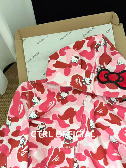 In  Stock  Anime Hello Kittys Hooded Jacket Girl Commuting Coat Jacket Kuromi Anime 3d Ears Hooded Cute Leopard Print Clothes