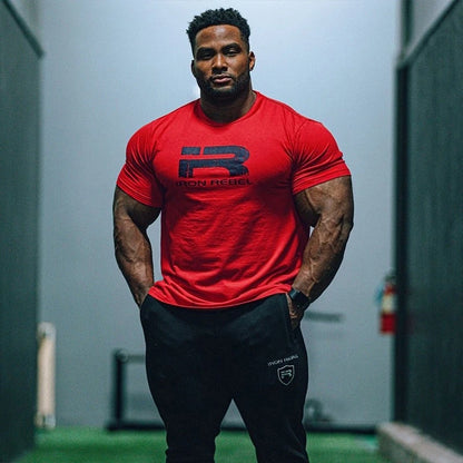 IR Series Hard Core Short Sleeve T-shirt Sport Print Round Neck Simple Sweat Absorbent Fitness Men's Clothing Training Loose