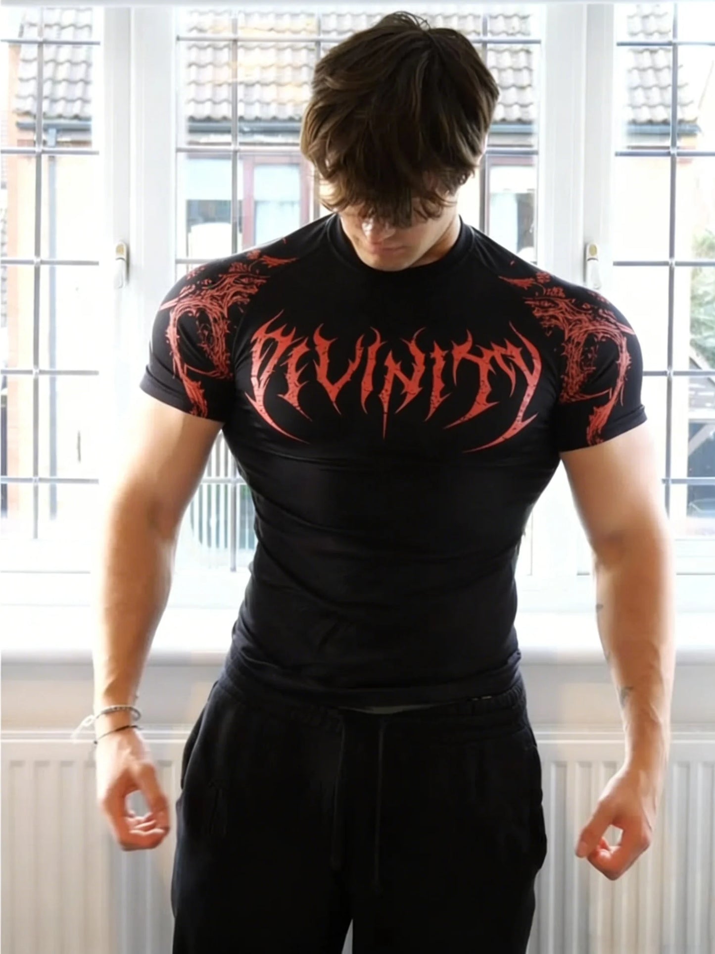 Men'S Athletic Fitness T-Shirt, Summer Quick-Dry Compression Shirt, Stylish Gothic Print Men'S Sports Top