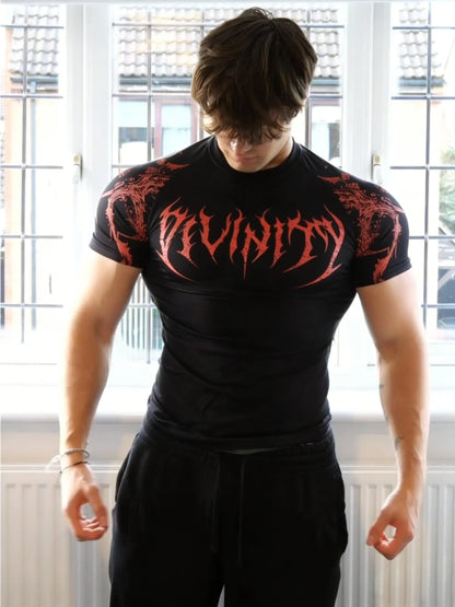 Men'S Athletic Fitness T-Shirt, Summer Quick-Dry Compression Shirt, Stylish Gothic Print Men'S Sports Top