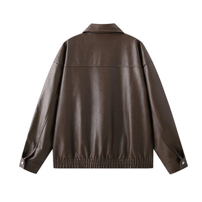 Youth Fashion Men Leather Jacket Casual Zipper Black Motorcycle Waterproof Windproof Pu Bomber Coat