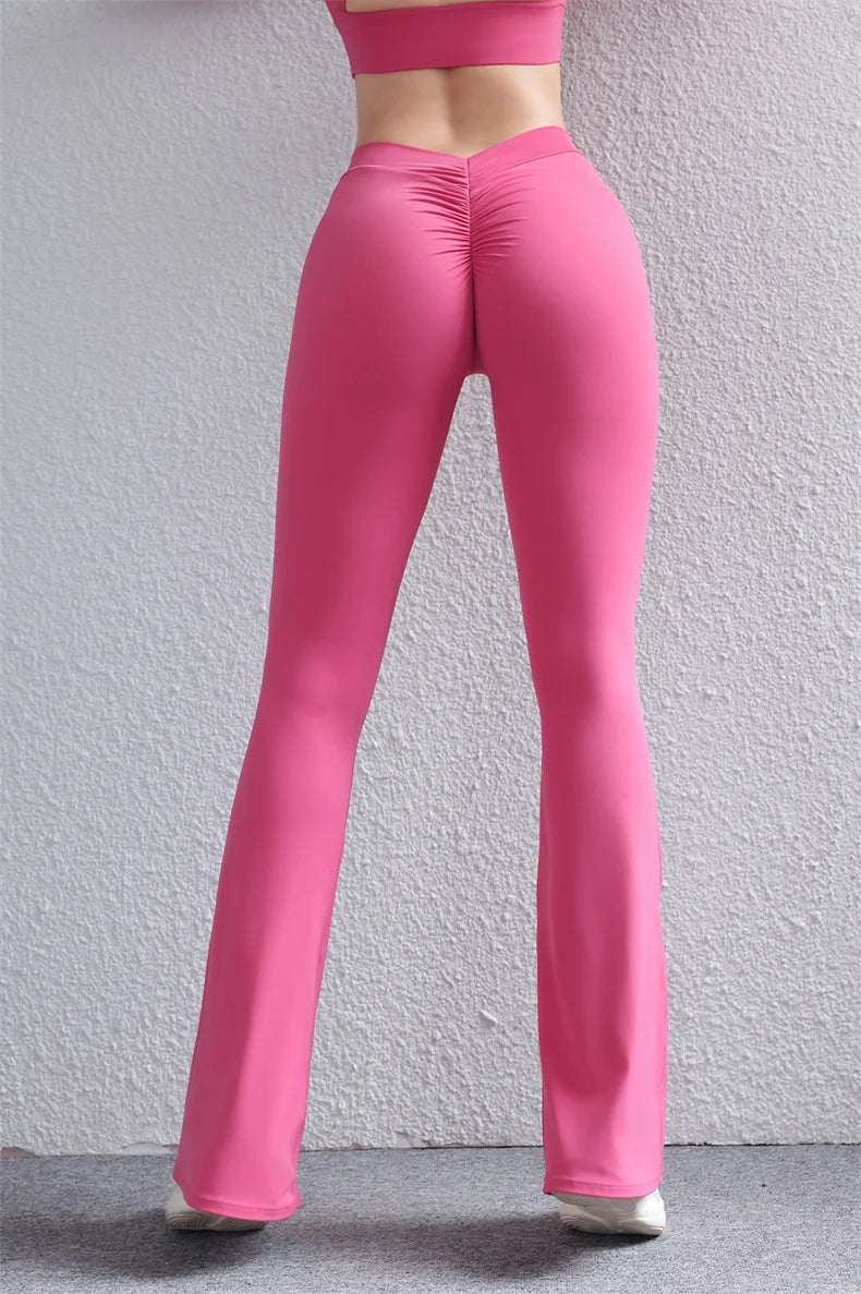 TRY TO BN Flare Leggings Gym Women Yoga Pants Back Waist V Scrunch Leggings Push Up Butt Lifting Fitness Sports Workout Clothes
