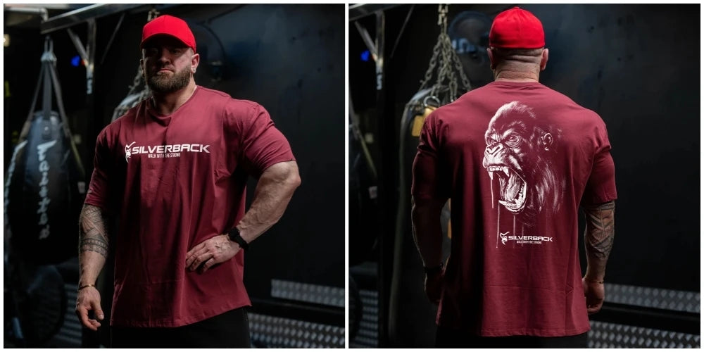 SILVERBACK Sports Men Loose T-shirt Cotton Fashion Oversized Male Tee Shirts Gym Running Streetwear Fitness T-shirt men clothing