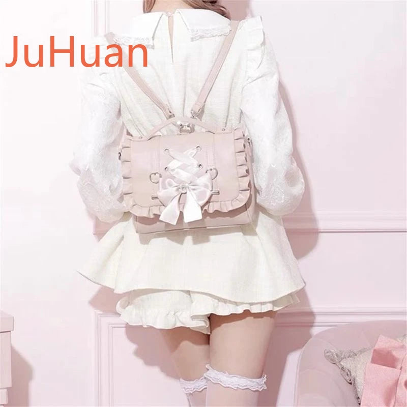 Mine Department Lolita Women's Bag Bow Control Strap Love Handbag Sweet Cute One Shoulder Oblique Span Women's Student Backpack