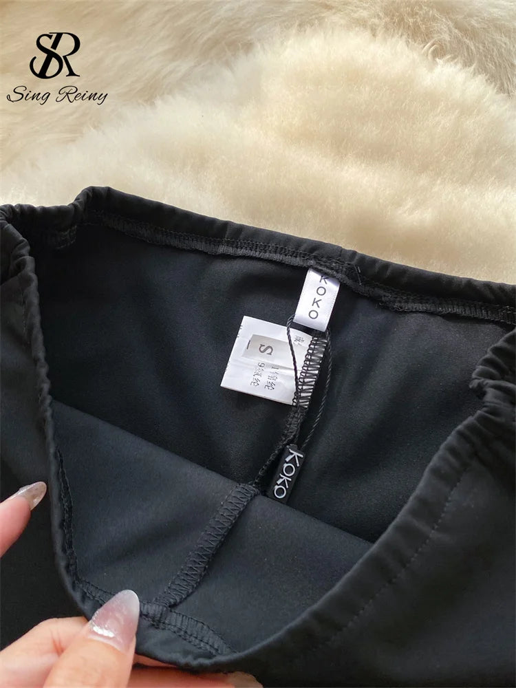 SINGREINY American Ins Hotsweet Pants Women High Waist Mesh Splice Lace Design Fashion Streetwear Skinny Flared Long Pants