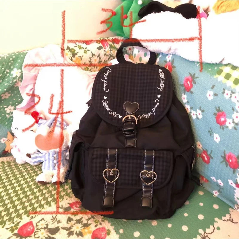 Y2k Aesthetic Fashion Heart Pocket Backpack Streetwear Vintage Casual Schoolbags Women All Match Trendy Backpacks for Students