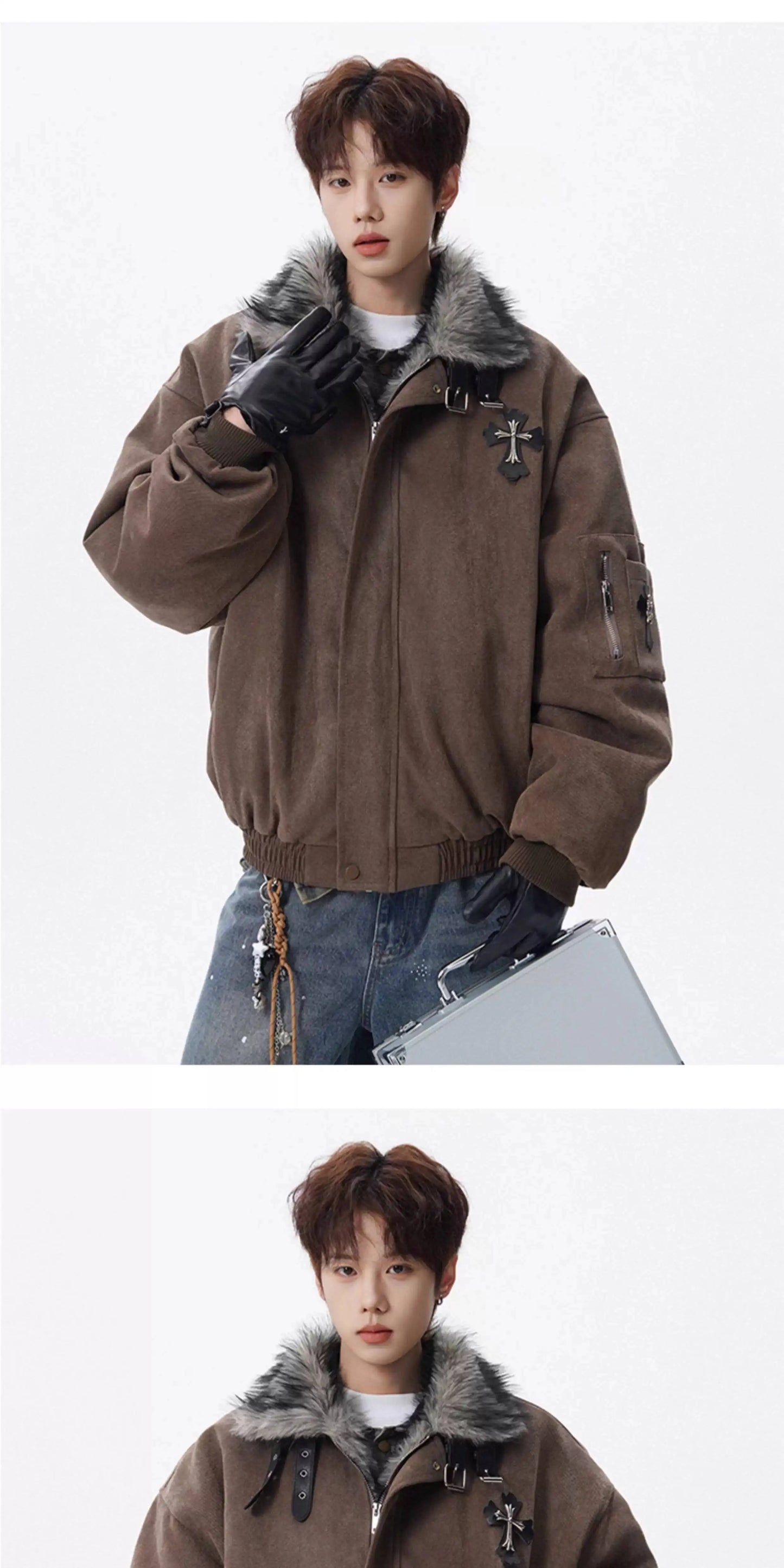 PFNW Fashion Versatile Warm Coat Autumn Winter New Men's Fur Collar High Quality Thick Cotton Jacket 28L1062