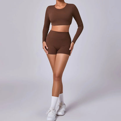 Crop Top Women Long Sleeve Tees 2026 Gym Shirt Padding Sports T-shirts Push Up Yoga Clothing Black White Blue Coffee Gray Navy