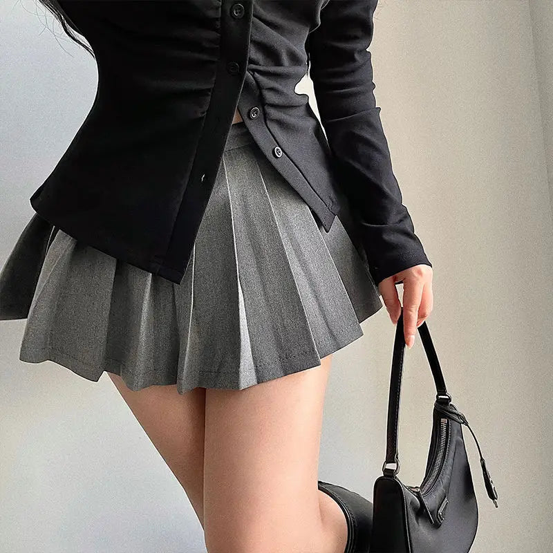  Pleated Skirt with Shorts Women Sexy High Waist White Black A-line Korean Gyaru Mini Tennis Skirt School Girl Summer