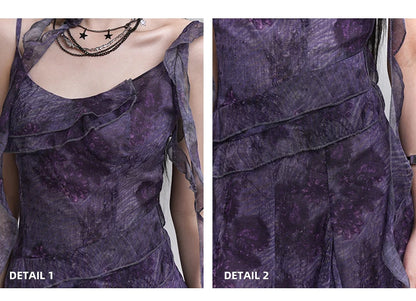 Women's Purple Tie-Dye V-Neck Midi Dress