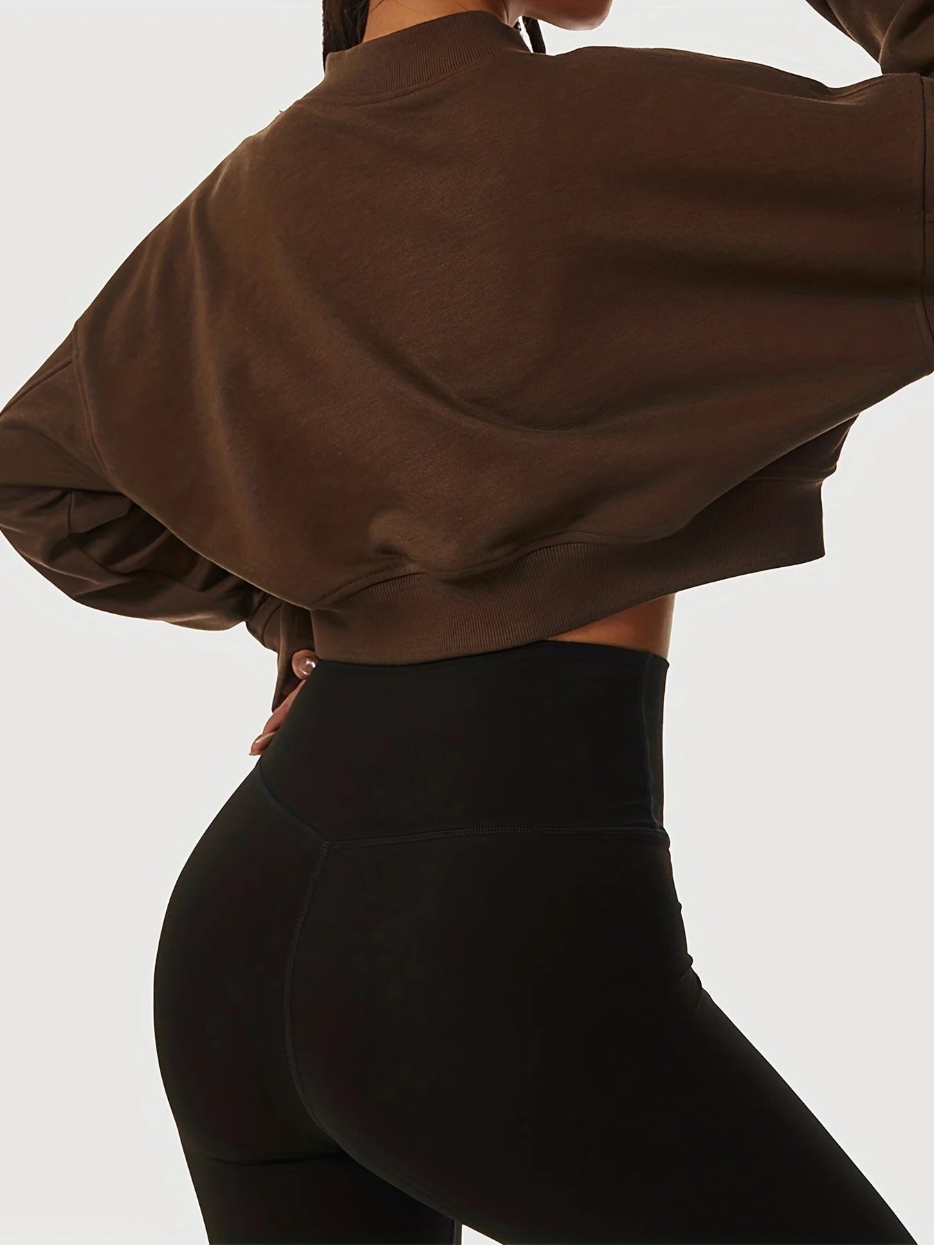 womens solid cropped long sleeve sweatshirts casual v neck pullover sports t shirts tops womens clothing