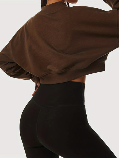 womens solid cropped long sleeve sweatshirts casual v neck pullover sports t shirts tops womens clothing