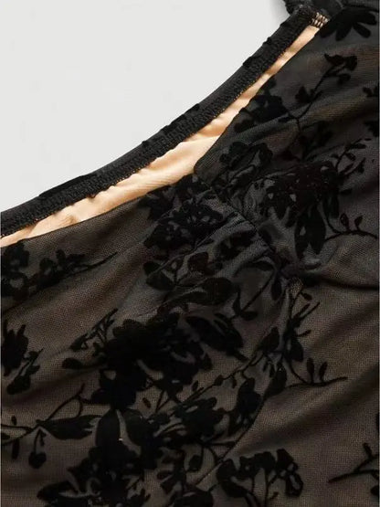 Sexy Womens Dress Temperament Embroidered Slim Fashion Elegant Evening Gown Long Sleeve Lace Strappy High Waist A-Line Vestido