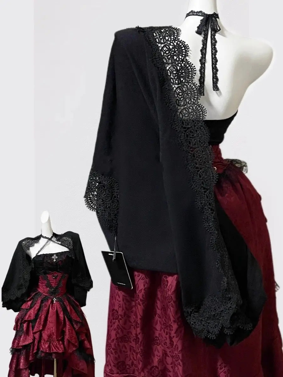 Women's Gothic Halter Lace Skirt Set
