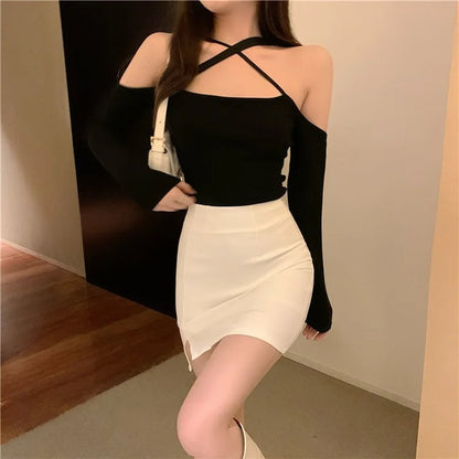 Hot Girls In Sexy Mini Women Skirts Short with Side Slit Hip Wrap Chic and Elegant Woman Skirt Korean Style Fashion High Waist